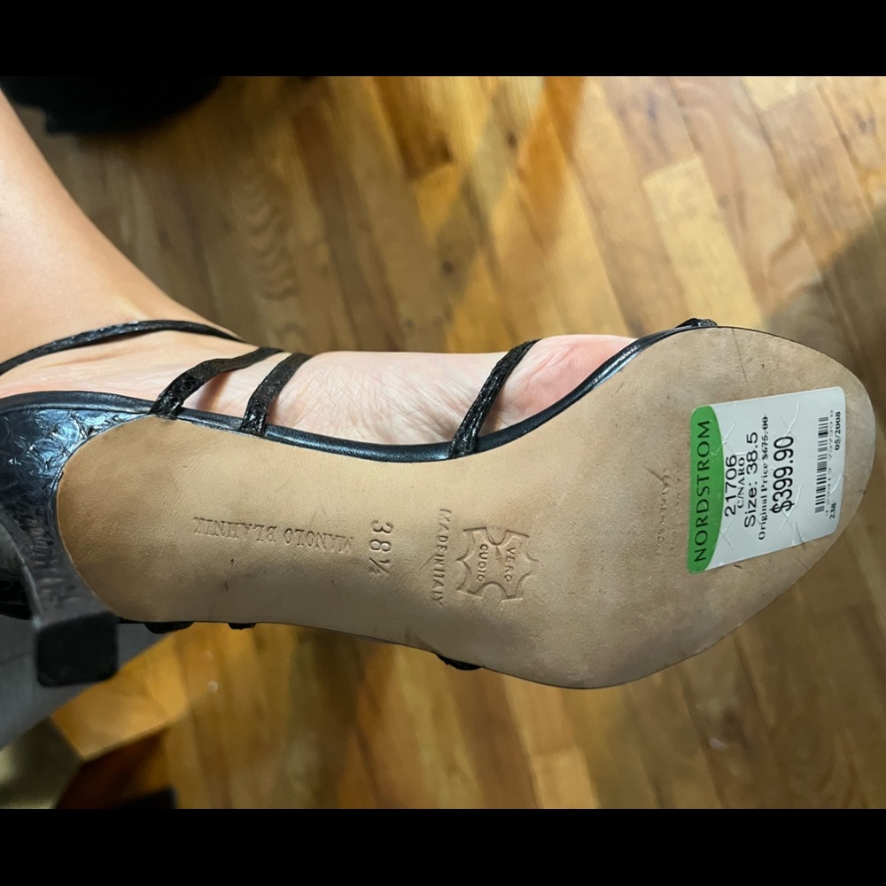 Manolo Blahnik Black Snakeskin Leather Strappy Sandals Heels sz 7.5-8.5 - Picture 8 of 12